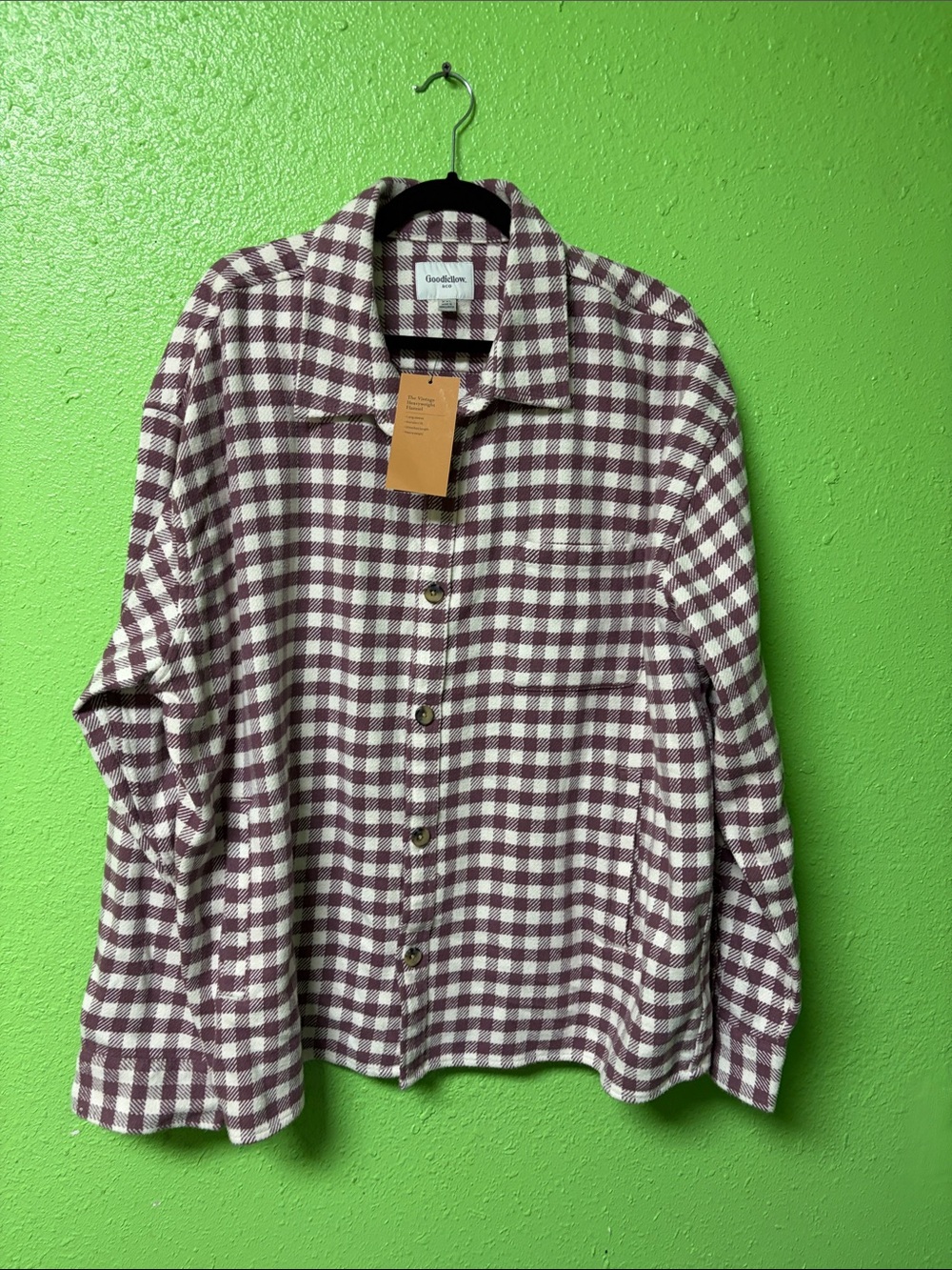 Goodfellow Men’s Maroon and White Plaid Button-Down Shirt